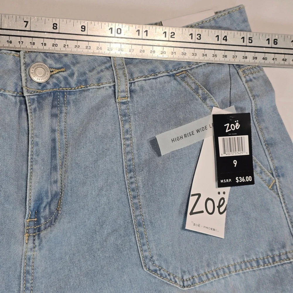 Zoe by Zoe + Phoebe High Rise Wide Leg Cargo Jeans Light Wash Blue Size 9 NWT